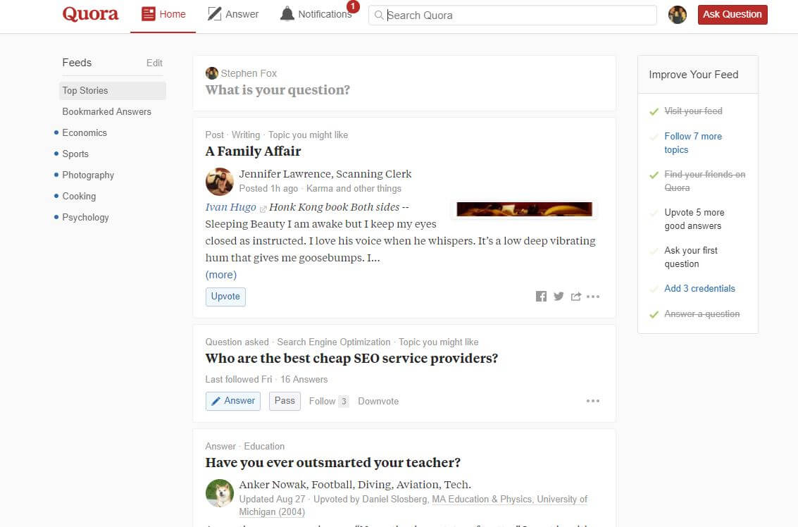 Quora Search for blog topics