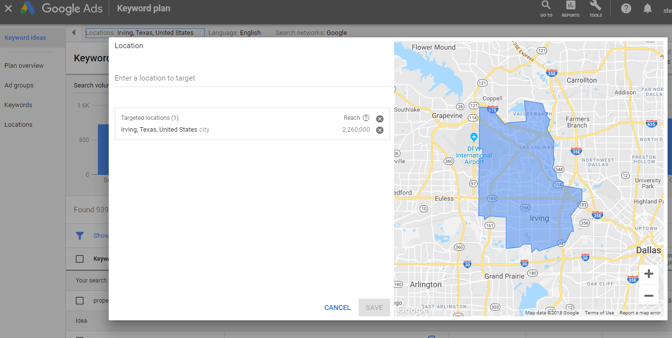 Irving location search volume