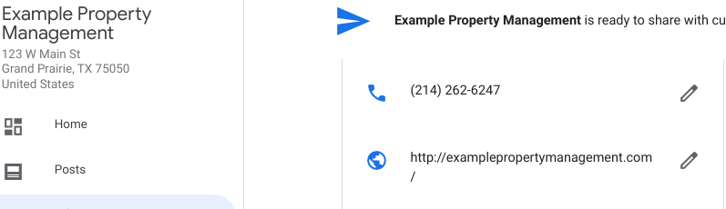 phone number and site property management gmb